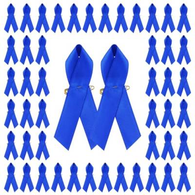 Wandic 100 Stück Satin-Bänder mit Sicherheitsnadeln für Prostatakrebs Sensibilisierung 7,5 x 4 cm Blau von WANDIC